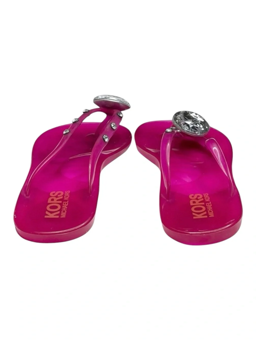 Michael Kors 𖦹 Crystal Jelly Thong Flat Sandal 𖦹 Clear Hot Pink 𖦹 2M Big Girl